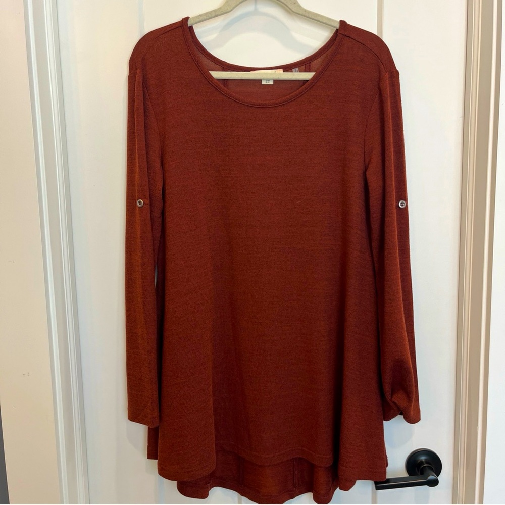 Simply Noelle Women’s Tunic Sz S/M Burnt Red Orange Button Accents